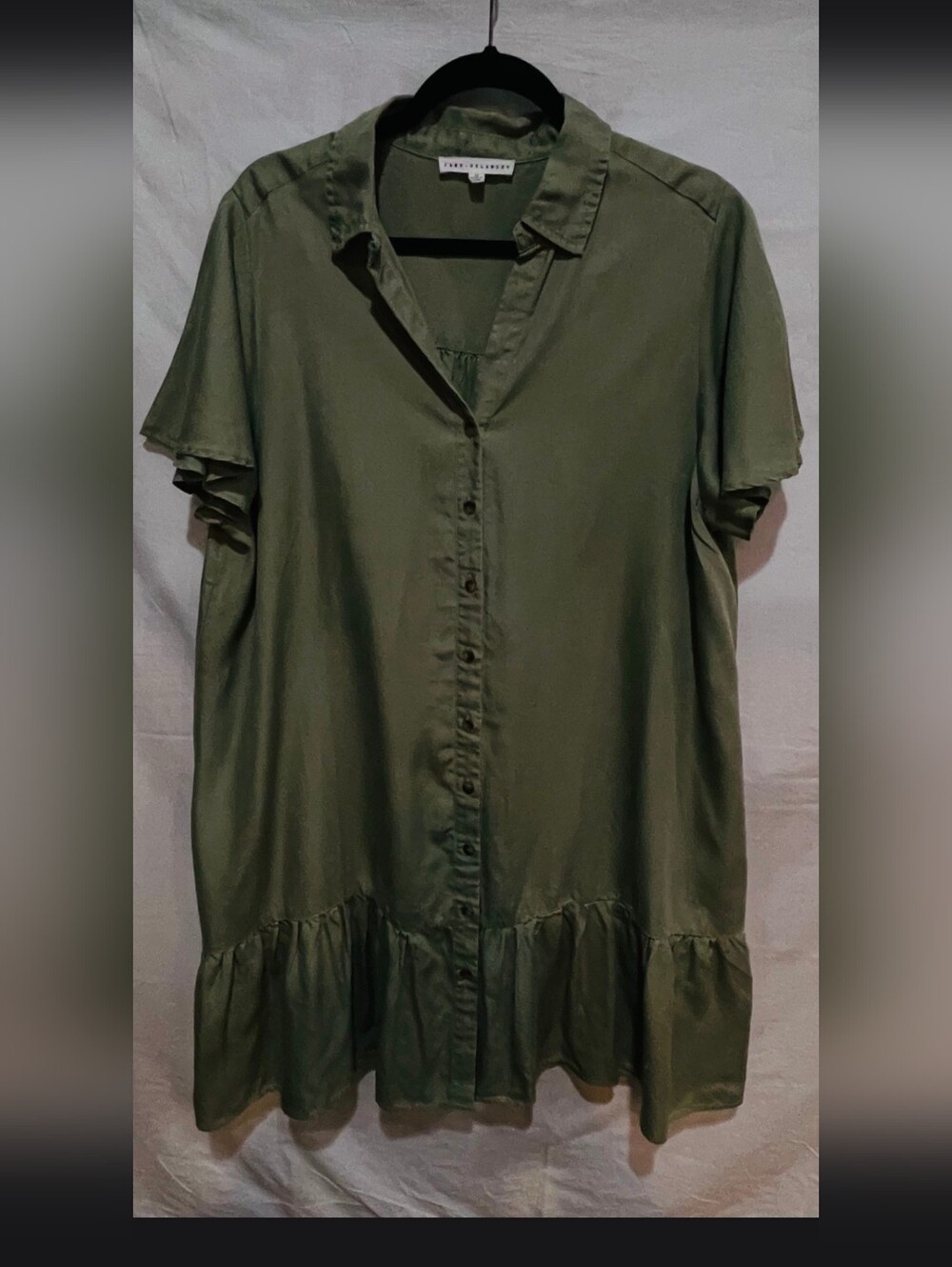 Jane and Delancey Olive Button-Front Ruffle-Hem Dress
